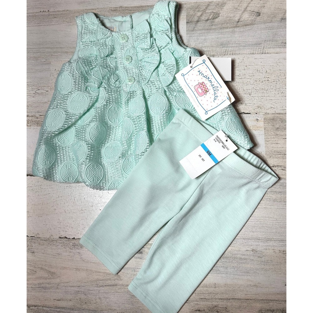 Marmellata Tunic Leggings Set Baby Girls 9M Mint Green NWT Ruffle 2PC